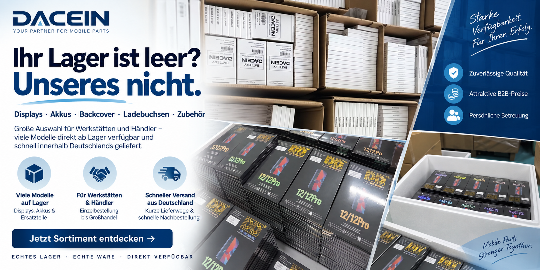 DACEIN Akkuverpackungen in offenen Lagerkartons